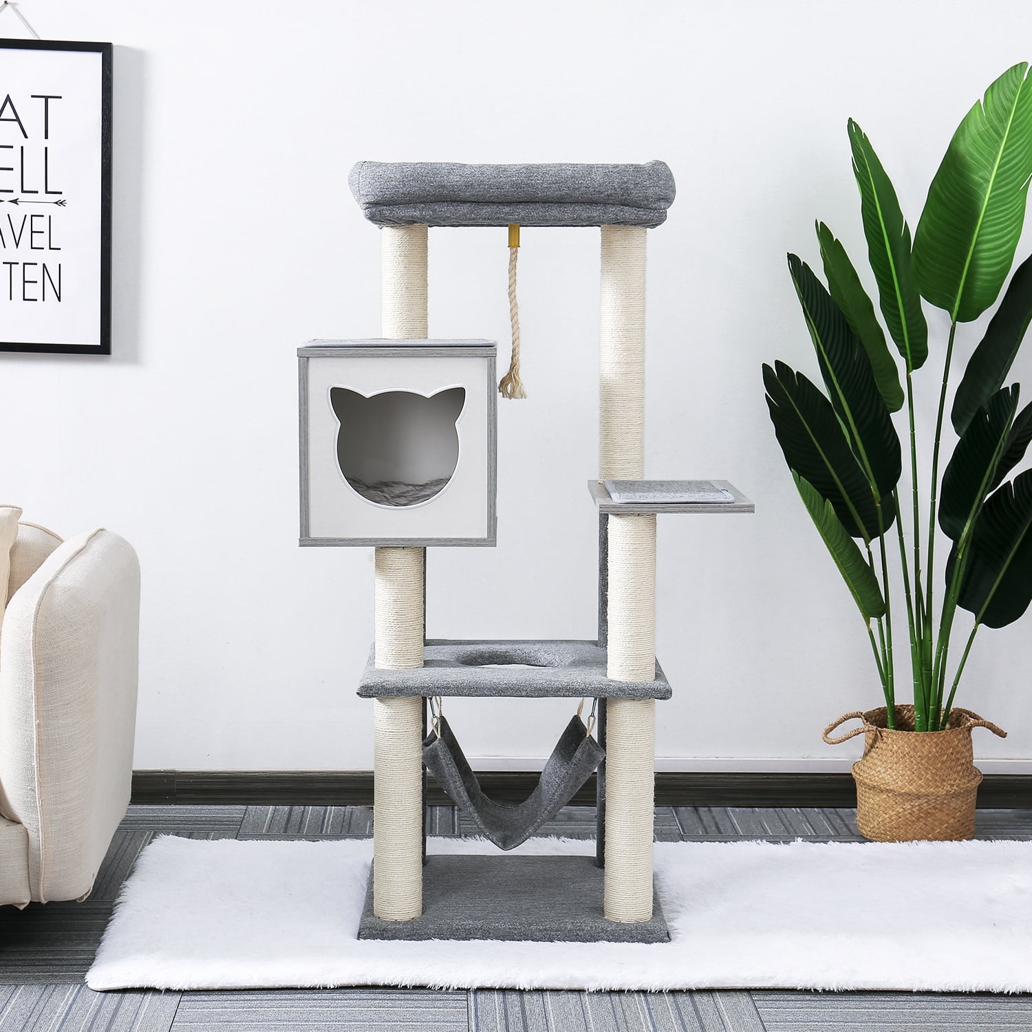 Pefilos 59" Multi-Level Cat Tree for Indoor Cats Modern Cat Activity Tower for Large Cat With Sisal Scratching Posts, Cat Condo for Multiple Cats Hammock And Extra-Large Top Perch, Gray Pefilos 59" Multi-Level Cat Tree for Indoor Cats Modern Cat Activity Tower for Large Cat With Sisal Scratching Posts, Cat Condo for Multiple Cats Hammock And Extra-Large Top Perch, Gray