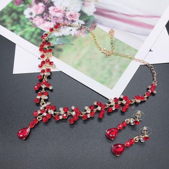 Minkissy 1 Set Women Rhinestone Jewelry Set Fashionable Jewelry Red for Bride Wedding Day