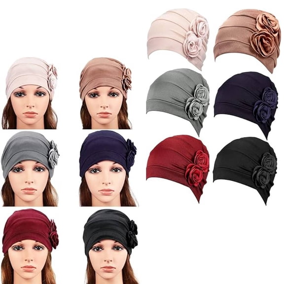 6 Pieces Cotton Chemo Turban Headwear, Soft Cancer Elastic Cap for Women with Hair Loss-Black, Light Gray, Wine Red, Light Blue