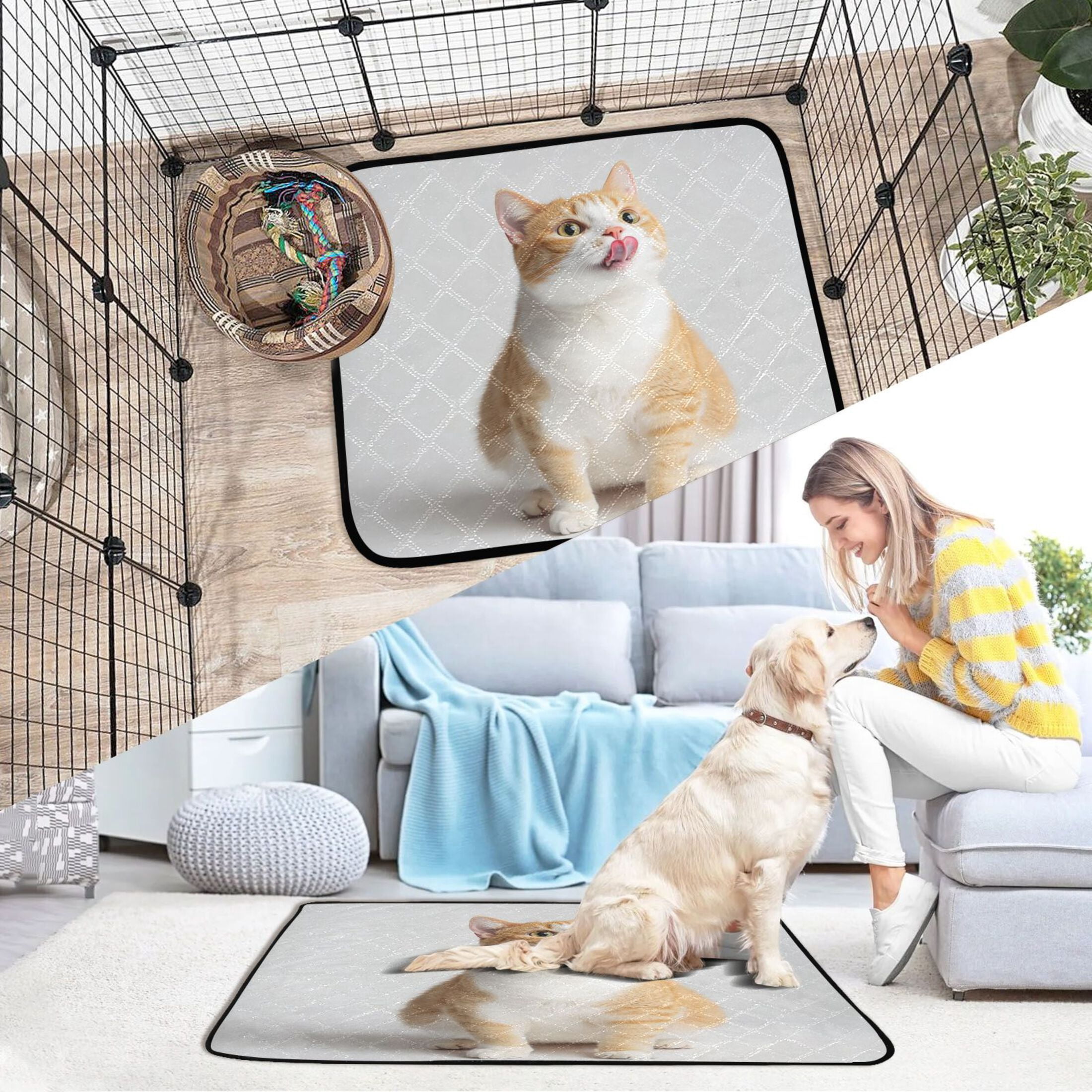 Washable Pet Pee Pads with Super Absorbent Reusable Training Pads for Dogs & Cats Cat Sticking Out Their Tongues