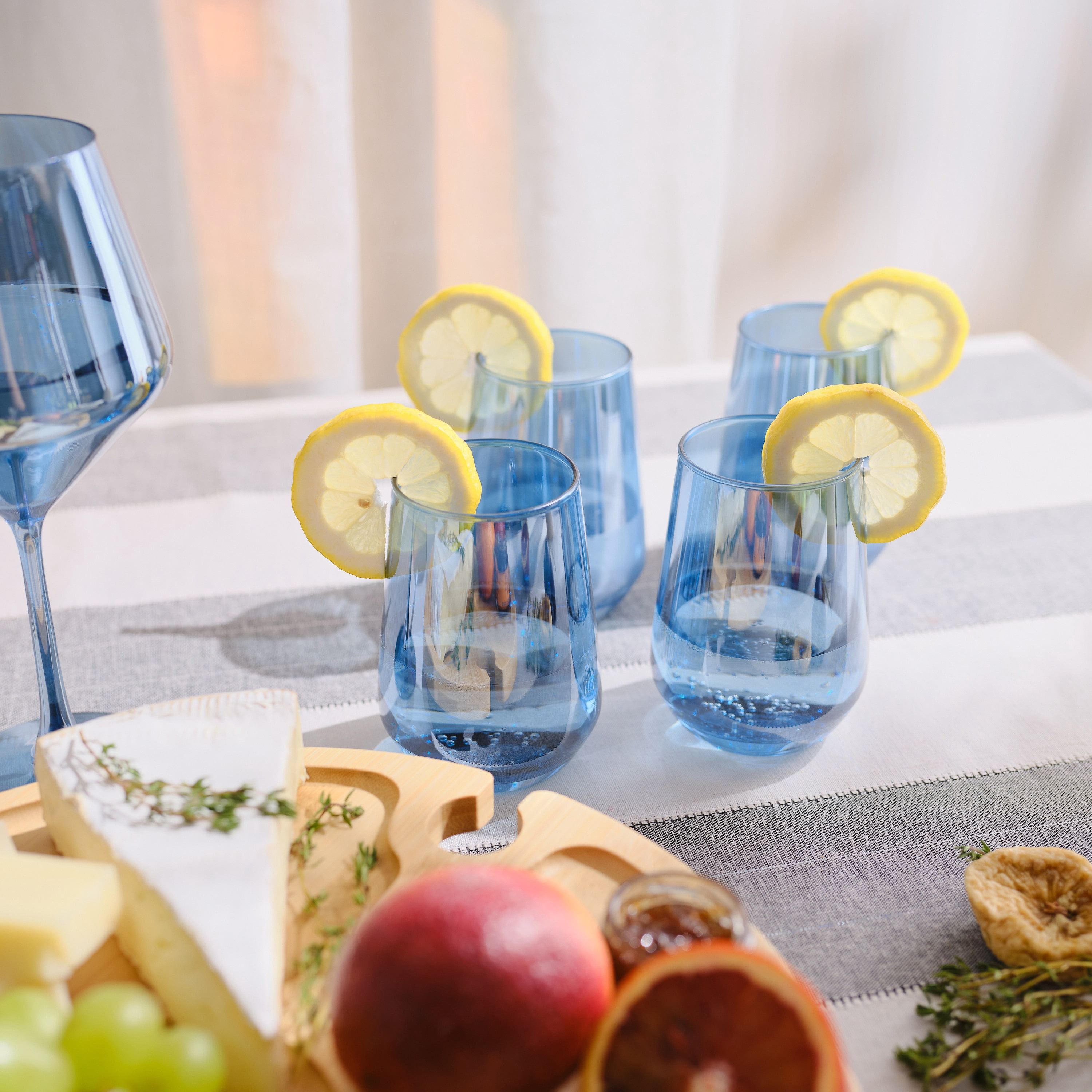Thyme & Table 4-Pack Stemless Angled Wine Glass Set, Iridescent Blue
