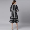 thumbnail image 6 of Janasya Chinese Neck 3/4 Sleeve Striped Black Cotton Western Dress For Women,Summer Dress/Summer Wear, 6 of 7