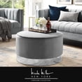 thumbnail image 1 of Nicole Miller Cocktail Ottoman Anson Velvet Upholstered Metal Trim Base Glam Style, Grey/Chrome, 1 of 9