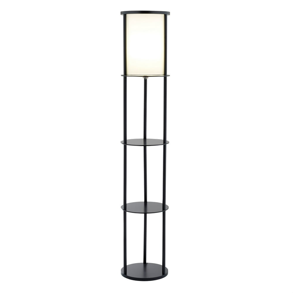Black Wood Finish Floor Lamp with Circular Storage Shelves Walmart