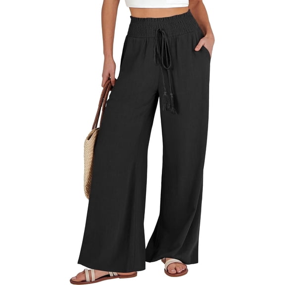 MLDRA Linen Pants for Women Wide Leg Pants High Waist Wide Leg Trousers Trendy Lounge Pant with Pockets (Available in Plus Size)