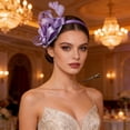 thumbnail image 6 of Qiopertar Vintage Fascinator Hat, Flower Mesh Ribbon Feather Headband Clip, Tea Party Bridal Hair Accessories for Women Girls, Purple, 6 of 6