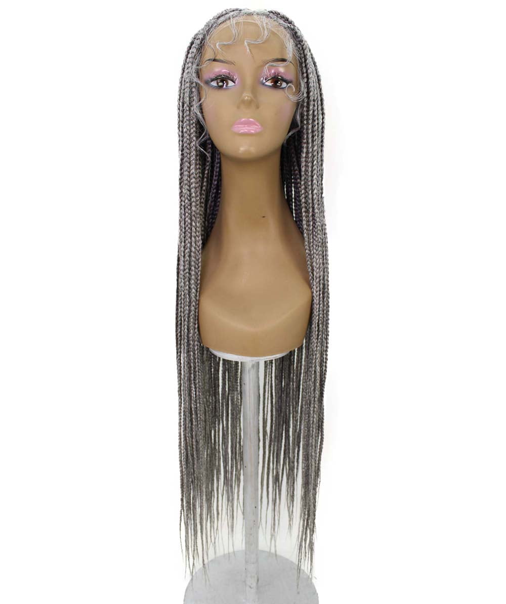 LUXLUXE Adjustable Fit Straight Braid Braided Wig, Gray, 1
