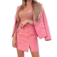 thumbnail image 2 of ZAZYULZ Women's Casual Solid Long Sleeve Suits Button Coat High Waist Pocket Short Skirt Two Piece Set(Pink,Xl), 2 of 6