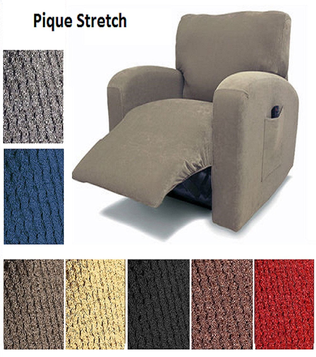 Pique Stretch Fit Furniture Chair Recliner Lazy Boy Cover Slipcover Many Colors
