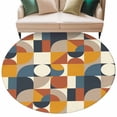 thumbnail image 2 of 8ft Washable Large Round Rug, Mid Century Non-Slip Circle Area Rug for Living Room Dining Room, Orange Brown Beige Blue Abstract Retro Geometric Modern Indoor Floor Mat for Home Decor, 2 of 9