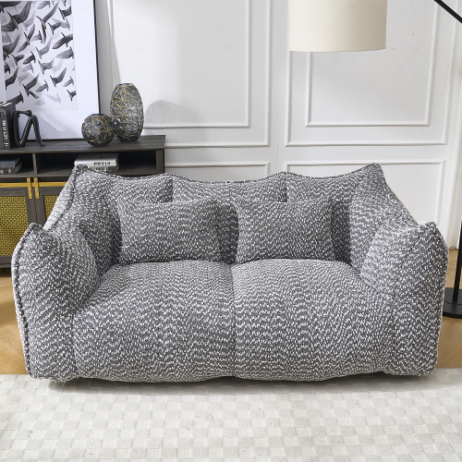 Oversized Bean Bag Chair for 2 People, Soft Chenille Square Floor Sofa with High Resilience Foam Core, Armless Lounge Recliner for Living Room, Bedroom, Gaming & Reading Room, Grey