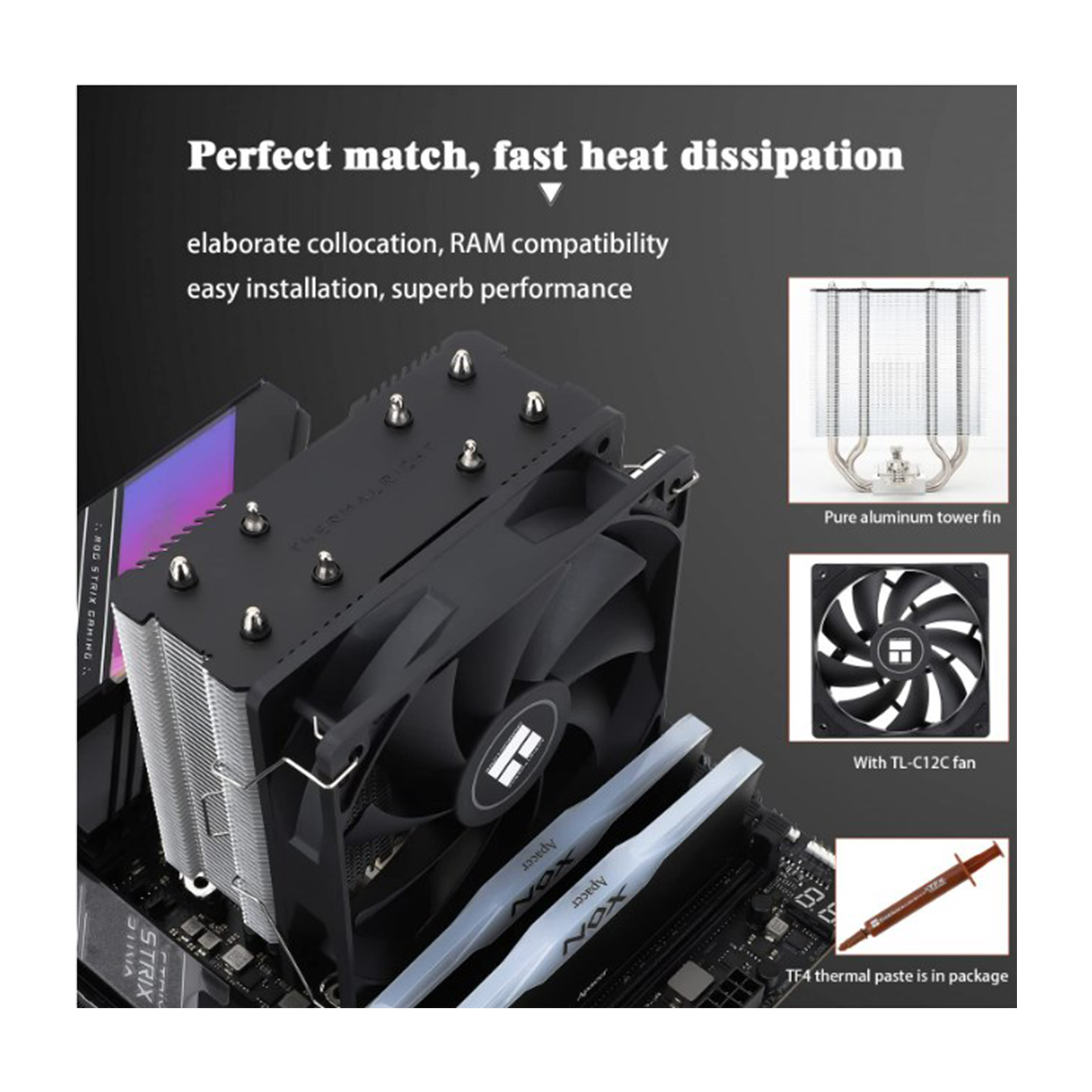 Thermalright Assassin X120 Refined SE CPU Air Cooler, 4 Heat Pipes, TL-C12C PWM Fan, Aluminium Heatsink Cover, AGHP Technology, for AMD AM4/AM5/Intel LGA 1150/1151/1155/1156/1200/1700 (AX120 R SE)
