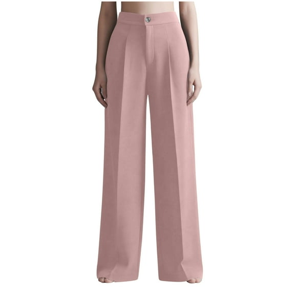 Womens Wide Leg Dress Pants High Waisted Loose Fit Business Casual Work Trousers Outfits With Pockets (XS, Pink)