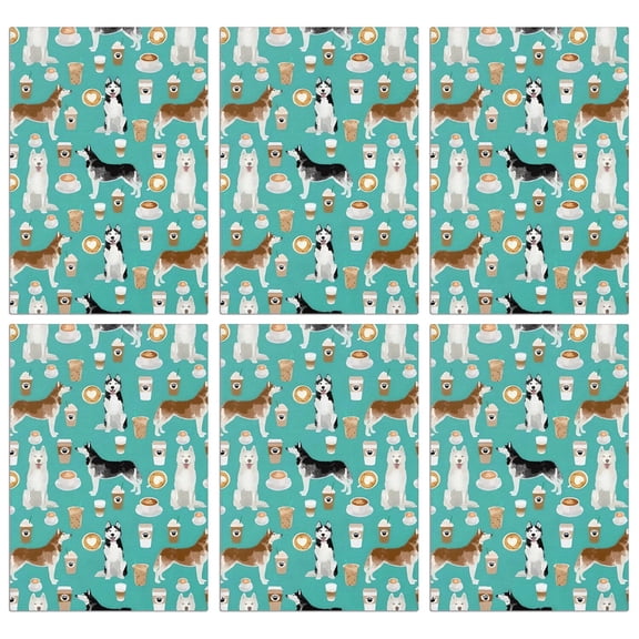 6 Pcs Funny Kitchen Towels,Husky and Coffee Microfiber Dish Towels,Kitchen Tea Towels,Kitchen Towel Set (18" X 26")
