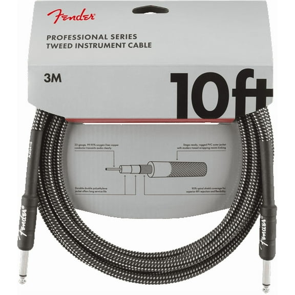 Fender® 10' Professional Series Gray Tweed Instrument Cable #0990820062 - 10 ft