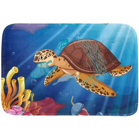 

Love Environment Sea Turtle Coral Fish All Season Doormat Stain and Fade Resistant Low Profile Indoor Outdoor Door Mats Easy Clean Patio Entrance Mat 20x32 Inch