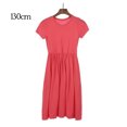 thumbnail image 1 of Qarigey Vestido de color sólido de manga corta con cuello plisado de Elenxs Gril conjuntos de ropa Melon rojo 130cm, 1 of 6