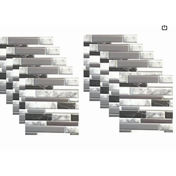 Tool Bench Mosaic Black and White Self-Adhesive Wall Tile, 12 x 12in Sheets (10 Pack)