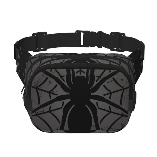Fotbe Black Spider On Web 1 Cangurera Cuadrada con Estampado de Doble Capa, Bolsa de Cintura Ajustable Mini para Hombres y Mujeres