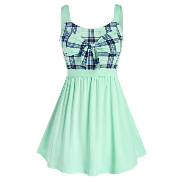 Tamaño más bowknot camisas a cuadros sin mangas de empalme Rosegal Camisetas sin mangas de talla grande