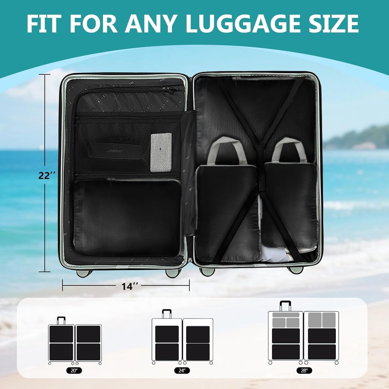 Compression Packing Cubes for Travel, 4 Set Expandable Packing Organizers, Lightweight Luggage Organizer Bags, Travel Essentials for Carry , Handy Helper for Organizing Clothes,Black