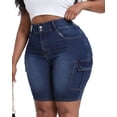 thumbnail image 2 of Gocolloa Womens Plus Size Jean Shorts Stretchy Cargo Bermuda Shorts High Waisted Y2k Denim Shorts Dark Blue 24W, 2 of 5