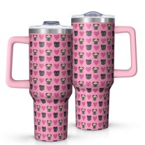 OBREWU Pink Pug Puppies Tumbler with Handle and Lid,Pink Pug Puppies 40oz Double Wall Vacuum Insulated Tumbler,Cups Gift for Women and Men