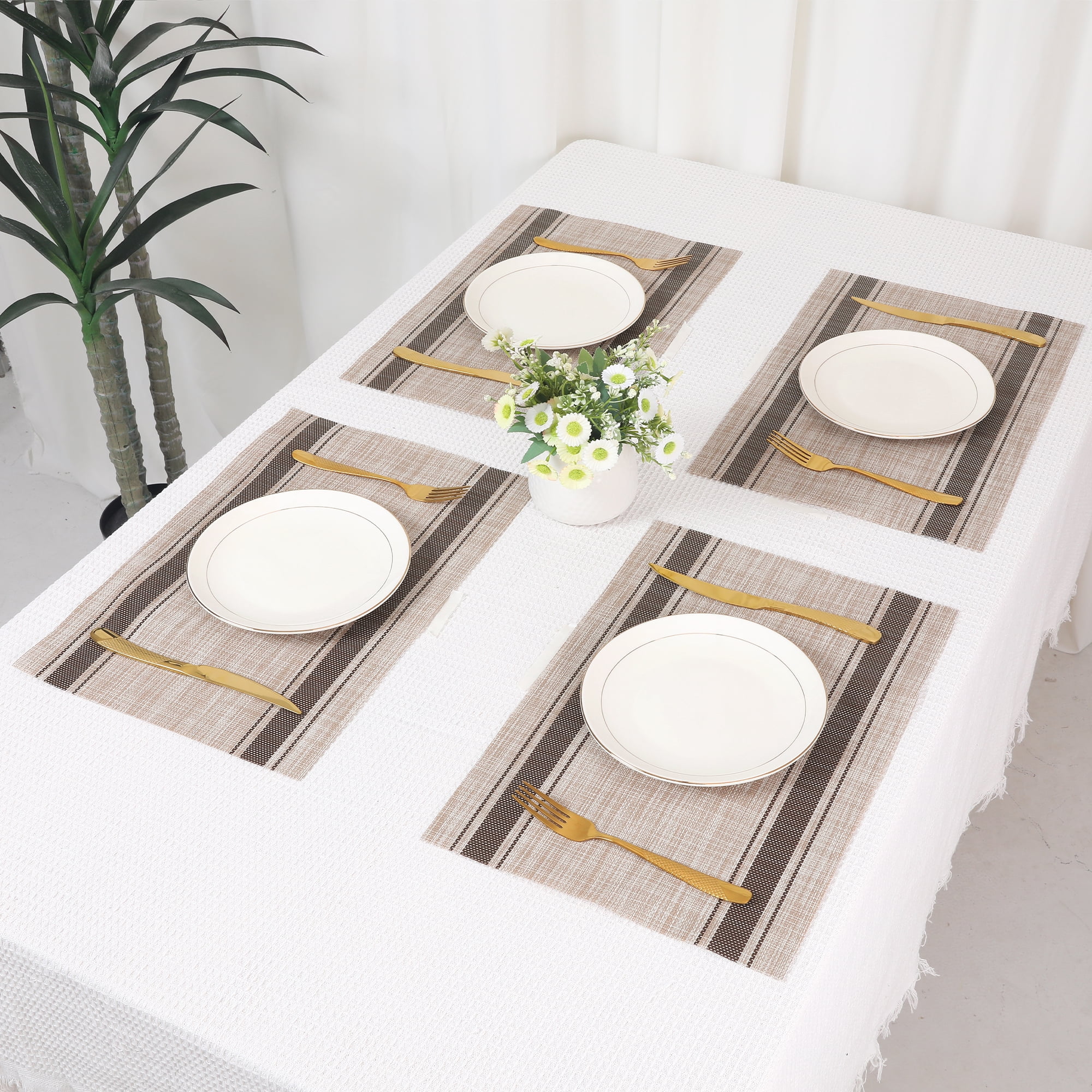 Unique Bargains Placemats Set of 6 Vinyl Placemats Coffee