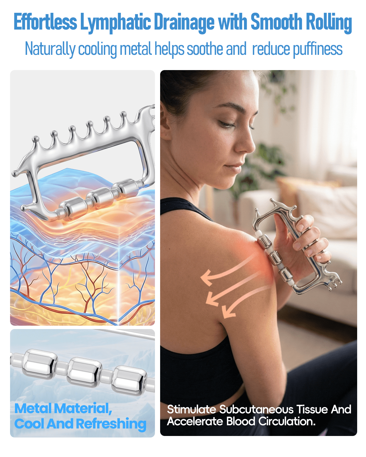 Yeamon Gua Sha Facial Tools & Massager Set, Stainless Steel Skin Care Tools for Face and Body, 3-in-1 Head Massage Combs & Roller fo Face Neck Body and Eye, Self Care Gift for Woman & Man