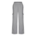 thumbnail image 6 of aohooy Womens Cargo Pants Mid Rise Elastic Waist Solid Wide Leg Pant Pull On Lightweight Loose Trousers with Multi Pockets Gray,XXL, 6 of 8