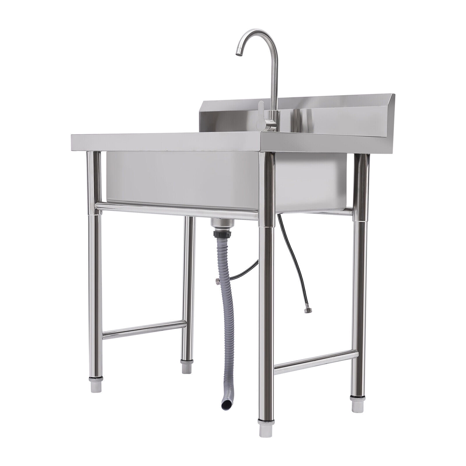 Kitchen Sink Stainless Steel Sink Commercial 1 Compartment Utility Sink with Faucet Silver Sink
