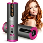 Glynee Automatic Hair Curler Cordless Portable Curling iron with Adjustable Temperature LCD Timer USB Charging Hair Curling Styling Tools for Gift Gray Color