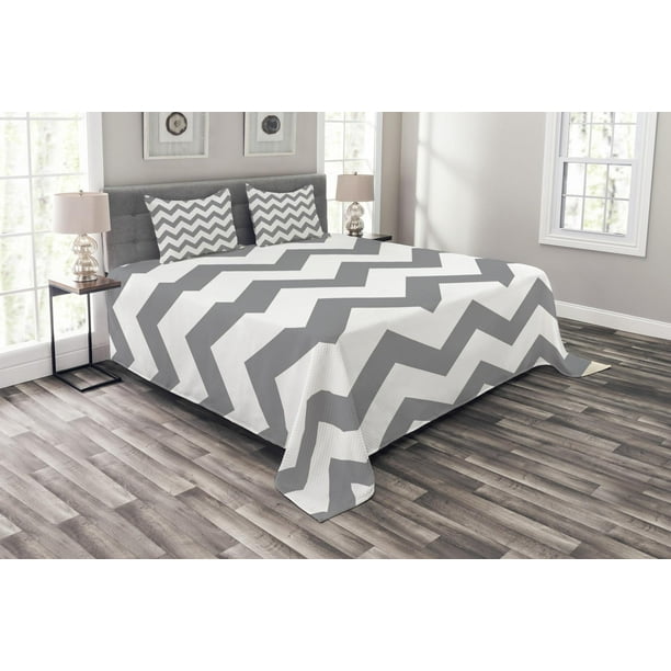 Grey Bedspread Set Grey And White Chevron Pattern Classic