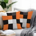 thumbnail image 2 of Orange Black Patchwork Outdoor Pillow Covers Pack of 2 Abstract Geometric Art Waterproof Throw Pillow Covers Decorative Cushion Cases for Patio Garden Tent Balcony Couch 24x24 inch, 2 of 8
