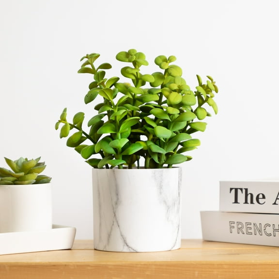 10" Green Artificial Privet Plant in Faux Wood Pot