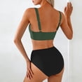 thumbnail image 4 of Women Two Bikini Swimsuit Front Twist Halter High Waist Pleated Trunks Stretchy Quick Dry Banting Suit (XL, Army Green), 4 of 5