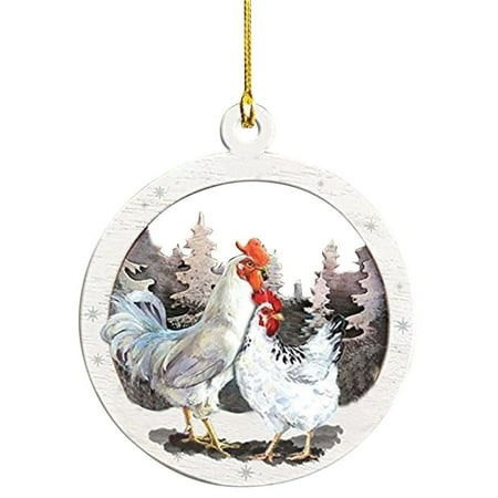 

Linyer Christmas Pendant Chicken with Christmas Hat Scarf Christmas Tree Hanging Ornament Holiday Party Decoration No.4