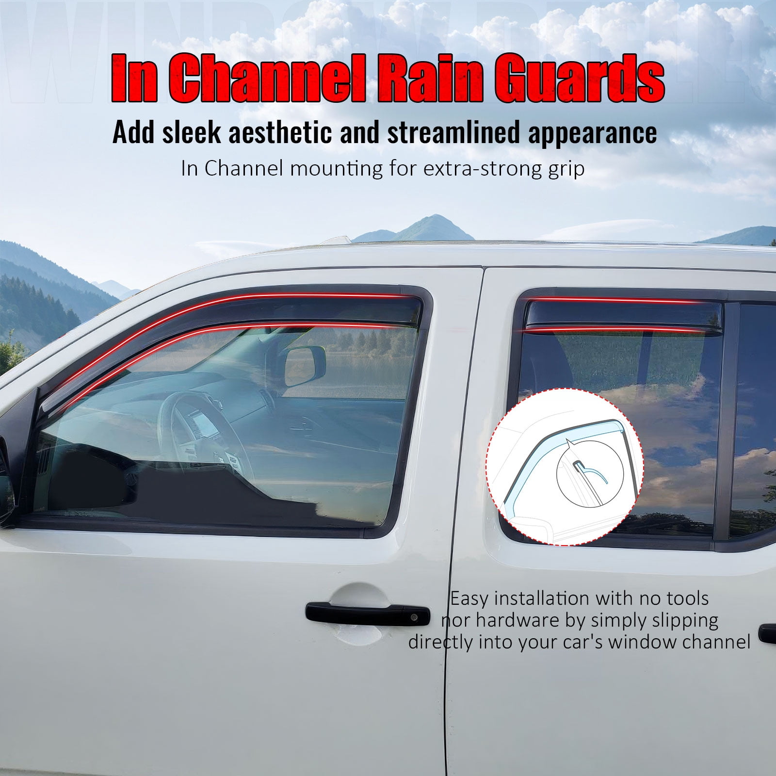 Ikon Motorsports In-Channel Window Visors Fits 2005-2020 Nissan Frontier Double Cab, Slim Style Rain Vent Guard Deflectors, Acrylic Smoke 4PCS
