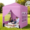 thumbnail image 3 of Costway 6.5 x 6.5 FT Pop up Canopy Tent with 4 Sidewalls, Wheeled Bag, 4 Sandbags, 8 Stakes Pink, 3 of 10