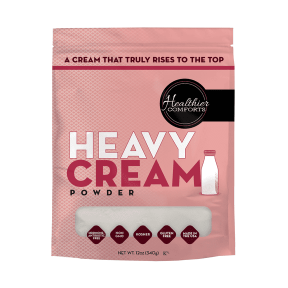 Healthier Comforts Heavy Cream Powder 12oz | 72% Butterfat, Kosher, Gluten Free, Non-GMO, Keto Friendly, Free of Antibiotics & Hormones (rBGH or rBST) | Made in USA