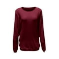thumbnail image 4 of ManxiVoo Womens Long Sleeve Crew Neck Loose Fit T Shirt Solid Color Casual Fall Top Comfortable Everyday Basic Work Wear Essential S Size Wine, 4 of 4