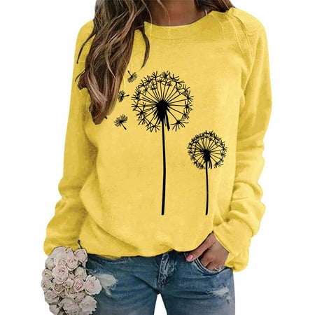 successthop Oversized Sweatshirt for Women Floral Crewneck Long Sleeve Sweater Trendy Pullover Streetwear Print Tops S