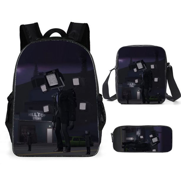 skibidi toilet backpack pencil case lunchbag set for children.