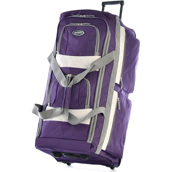 Olympia U.S.A. 33" 8-Pocket Wheeled Rolling Duffel Bag Water Resistant Luggage Lightweight for Travel, Dark Lavender
