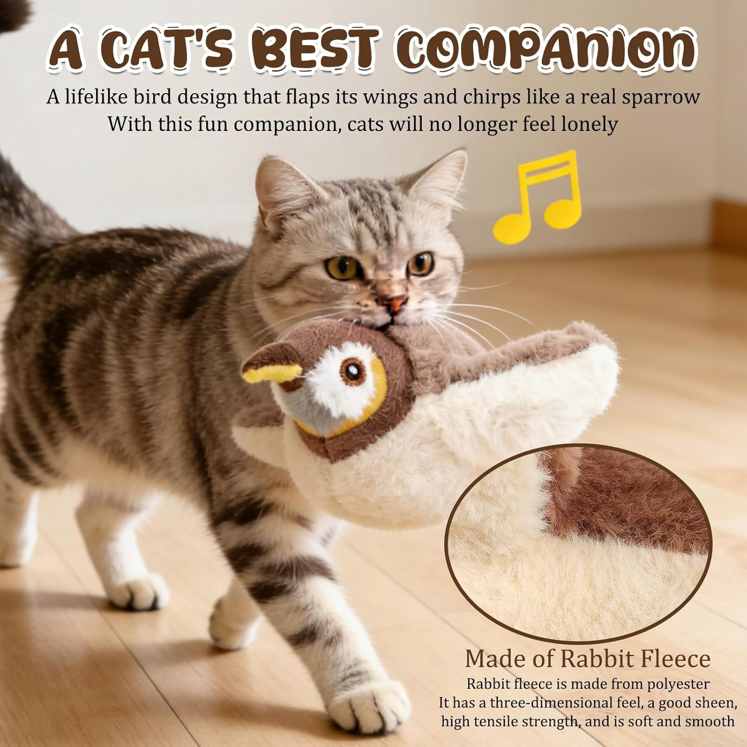 CLIQKWEN Interactive Chirping Flying Bird Cat Toys for Indoor Cats - Electric Sparrow Toy with Flapping Wings, Realistic Plush Pet Toy for Boredom Relief, Pajarito Volador Para Gatos
