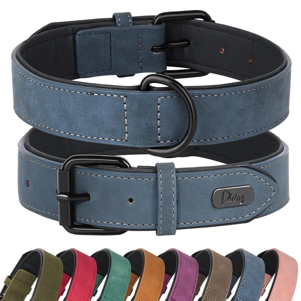 Collar para perros Didog de piel suave acolchada azul para perros grandes