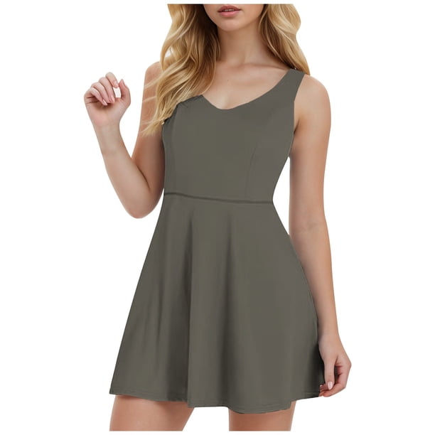 Vestido de tenis para mujer con pantalones cortos incorporados: color liso, diseño con bolsillos, lavable a máquina, para la playa, el deporte y las vacaciones, tallas estadounidenses 4-12 (S-XXL)