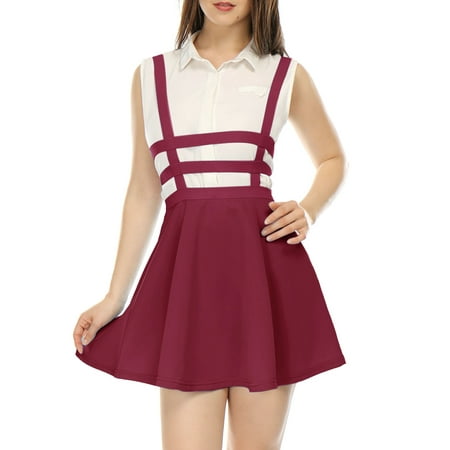 Women's Elastic High Waist A-line Mini Suspender Skirt