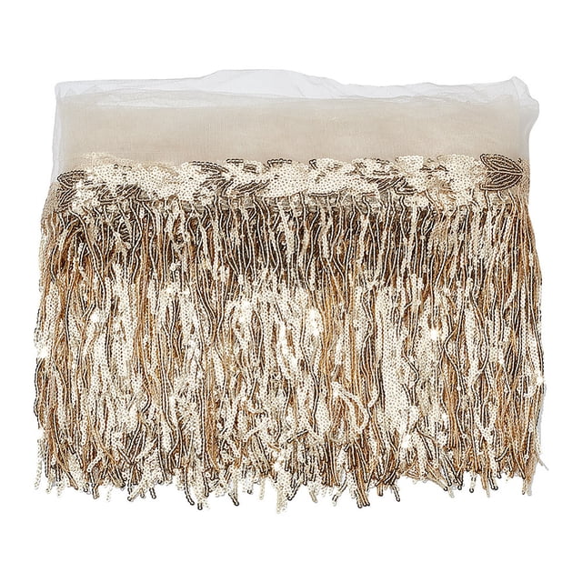 10 Yards Beading Sequins Polyester Tassel Ribbons Garment Accessories Gold 7-7/8 inch(200mm)