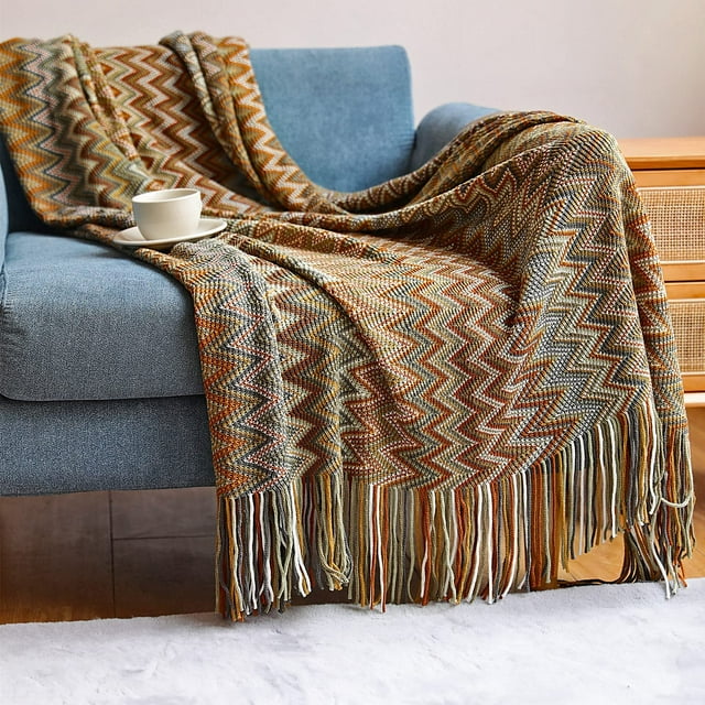 Mantas bohemias para exteriores, mantas de punto con borlas (amarillo, 50 x 60 pulgadas), súper suaves y acogedoras, ligeras, decorativas, bohemias, afganas, mantas, cama, sofá, manta para exteriores, para todas las estaciones brillar Electrónica